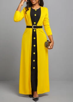 Button Dress And Yellow Long Sleeve Cardiga