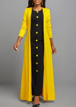 Button Dress And Yellow Long Sleeve Cardiga -Modlily Shop 314622 P 16657403022513
