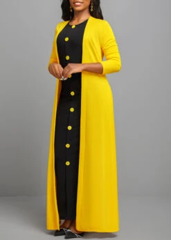 Button Dress And Yellow Long Sleeve Cardiga -Modlily Shop 314622 P 16657403024022