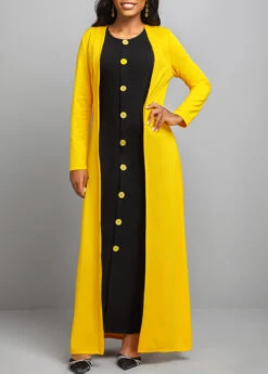 Button Dress And Yellow Long Sleeve Cardiga -Modlily Shop 314622 P 16657403028475