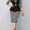 Black Faux Two Piece Houndstooth Print Dress