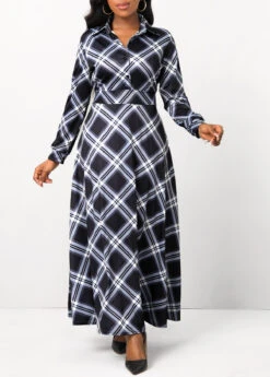 Black Button Plaid Long Sleeve Maxi Dress 11 Black Button Plaid Long Sleeve Maxi Dress -Modlily Shop 314958 P 16644582391633