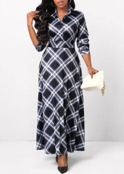 Black Button Plaid Long Sleeve Maxi Dress 13 Black Button Plaid Long Sleeve Maxi Dress -Modlily Shop 314958 P 16644582392515