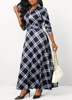 Black Button Plaid Long Sleeve Maxi Dress 10 Black Button Plaid Long Sleeve Maxi Dress -Modlily Shop 314958 P 16644582393072