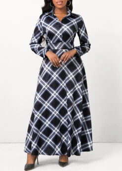 Black Button Plaid Long Sleeve Maxi Dress 12 Black Button Plaid Long Sleeve Maxi Dress -Modlily Shop 314958 P 16644582396004