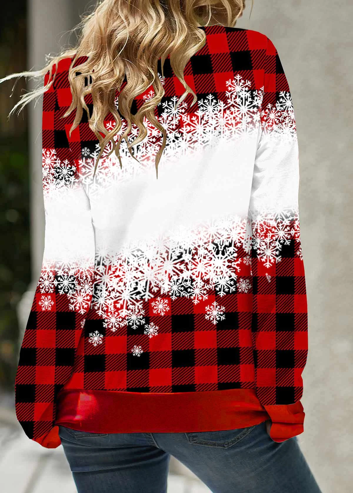 Drawstring Christmas Snowman Print Red Sweatshirt 7 Drawstring Christmas Snowman Print Red Sweatshirt - Image 5