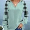 Mint Green Tartan Print Long Sleeve Sweatshirt