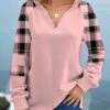 Light Pink Tartan Print Long Sleeve Sweatshirt -Modlily Shop 315017 P 1663639520743