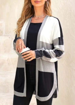 Black Split Plaid Long Sleeve Coat