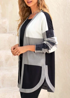 Black Split Plaid Long Sleeve Coat -Modlily Shop 315021 P 16691656817892