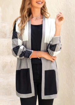 Black Split Plaid Long Sleeve Coat -Modlily Shop 315021 P 16691656821134