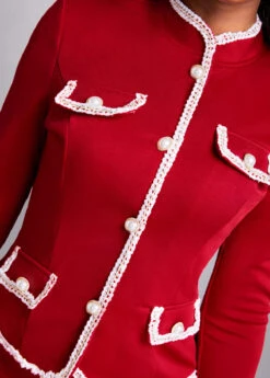 Wine Red Contrast Binding Long Sleeve Suit -Modlily Shop 315099 P 16690813030415