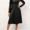 Black Faux Leather Belted Long Sleeve Dress 2 Black Faux Leather Belted Long Sleeve Dress -Modlily Shop 315369 P 16655722843950