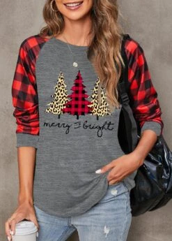 Red Christmas Tree Print Long Sleeve Sweatshirt -Modlily Shop 315384 P 1666762387175