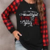Red Christmas Print Long Sleeve Round Neck Sweatshirt -Modlily Shop 315385 P 1663837942750