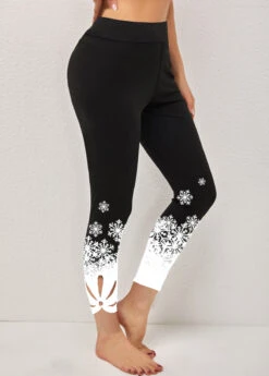 Black Snowflake Print High Waisted Leggings -Modlily Shop 315847 P 1664248371221