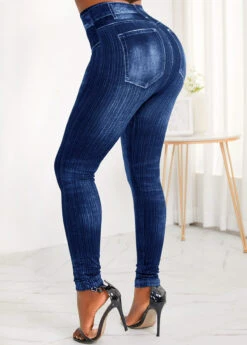 Blue Pocket Zipper Fly High Waisted Jeans -Modlily Shop 315985 P 16661440913211