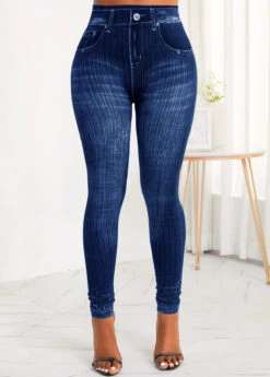 Blue Pocket Zipper Fly High Waisted Jeans -Modlily Shop 315985 P 16661440916794