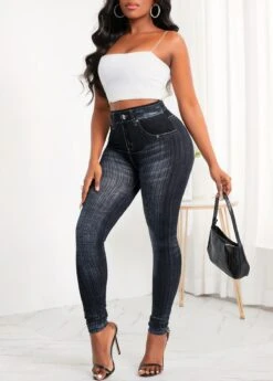 Black Pocket Skinny Zipper Fly High Waisted Jeans -Modlily Shop 315986 P 16656573080825
