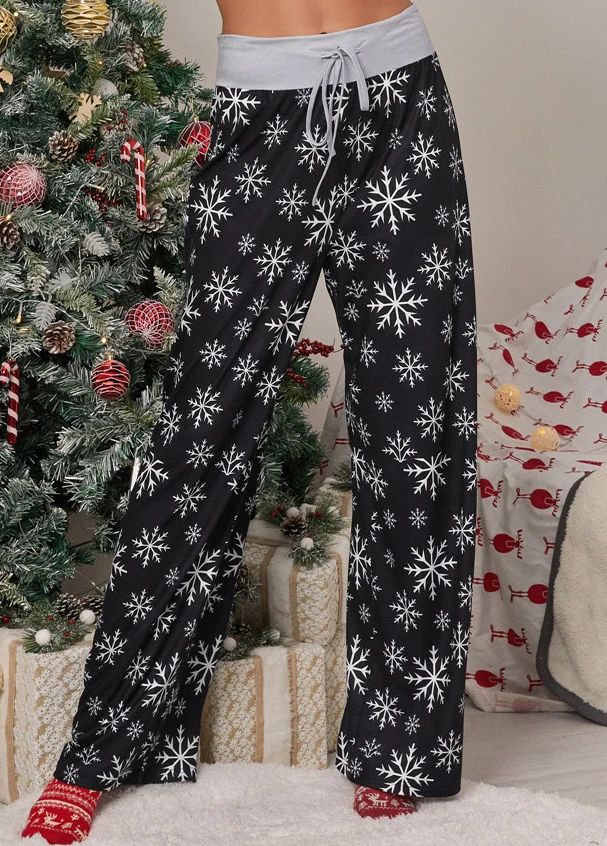 Black Drawstring Christmas Print Drawastring Pants 3 Black Drawstring Christmas Print Drawastring Pants