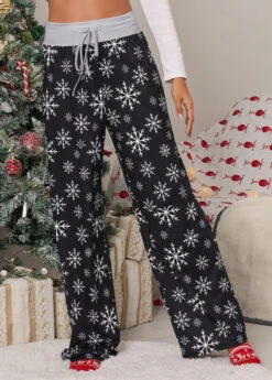 Black Drawstring Christmas Print Drawastring Pants 8 Black Drawstring Christmas Print Drawastring Pants -Modlily Shop 316084 P 1664334925845