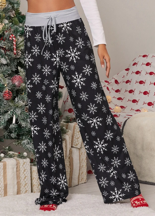 Black Drawstring Christmas Print Drawastring Pants 5 Black Drawstring Christmas Print Drawastring Pants - Image 3