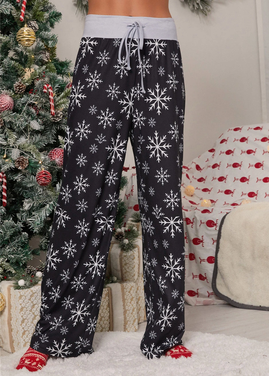 Black Drawstring Christmas Print Drawastring Pants 6 Black Drawstring Christmas Print Drawastring Pants - Image 4