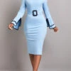 Light Blue Contrast Binding Belted Bodycon Dress -Modlily Shop 316227 P 16661833575510