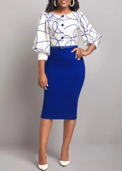 Dark Blue Graffiti Print Round Neck Bodycon Dress -Modlily Shop 317202 P 16684811622913