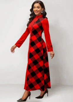 Red Patchwork Plaid Long Sleeve Maxi Dress 7 Red Patchwork Plaid Long Sleeve Maxi Dress -Modlily Shop 317318 P 1668234562644
