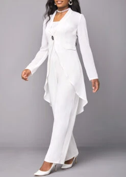White Button Cardigan And V Neck Jumpsuit -Modlily Shop 317478 P 16703878988852