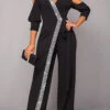 Black Metal Ring Cold Shoulder Jumpsuit