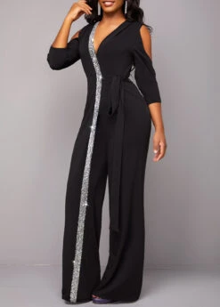 Black Metal Ring Cold Shoulder Jumpsuit -Modlily Shop 317638 P 16685800084732