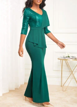 Green Split Half Sleeve Mermaid Dress -Modlily Shop 317644 P 16811912671074