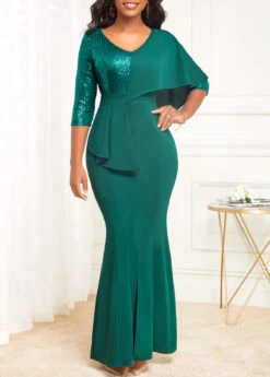 Green Split Half Sleeve Mermaid Dress -Modlily Shop 317644 P 16811912672073