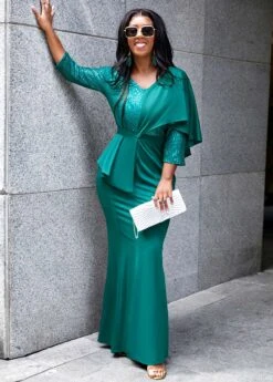 Green Split Half Sleeve Mermaid Dress -Modlily Shop 317644 P 16811912675750