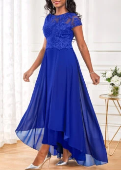 Royal Blue Lace Maxi Short Sleeve Dress -Modlily Shop 317729 P 16781859471292