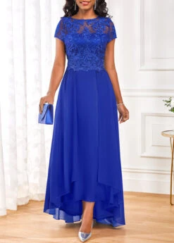 Royal Blue Lace Maxi Short Sleeve Dress -Modlily Shop 317729 P 16781859473473