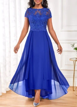 Royal Blue Lace Maxi Short Sleeve Dress