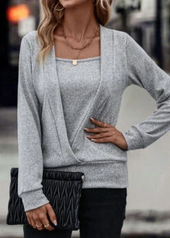 Grey Fake 2in1 Long Sleeve Sweatshirt -Modlily Shop 318014 P 16692860966975