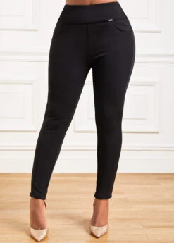 Black Pocket Skinny Elastic Waist Pants -Modlily Shop 318077 P 16672120985983