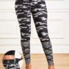 Grey Camouflage Print High Waisted Ankle Length Leggings -Modlily Shop 318079 P 16672867003390