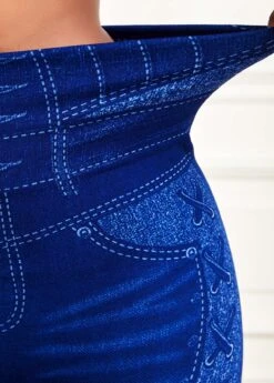 Blue High Waisted Ankle Length Leggings -Modlily Shop 318080 P 16672978290705
