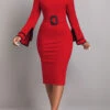Wine Red Contrast Binding Belted Bodycon Dress
