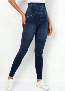 Navy High Waisted Ankle Length Leggings -Modlily Shop 318672 P 16680614781742