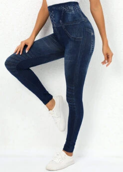 Navy High Waisted Ankle Length Leggings