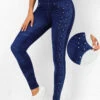 Denim Blue High Waisted Beaded Leggings