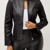 Black Zipper Long Sleeve Stand Collar Jacket -Modlily Shop 318781 P 16699738904690