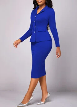 Royal Blue Long Sleeve Lapel Two Piece Suit -Modlily Shop 319073 P 16685980831572