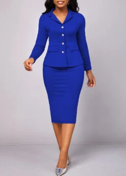 Royal Blue Long Sleeve Lapel Two Piece Suit